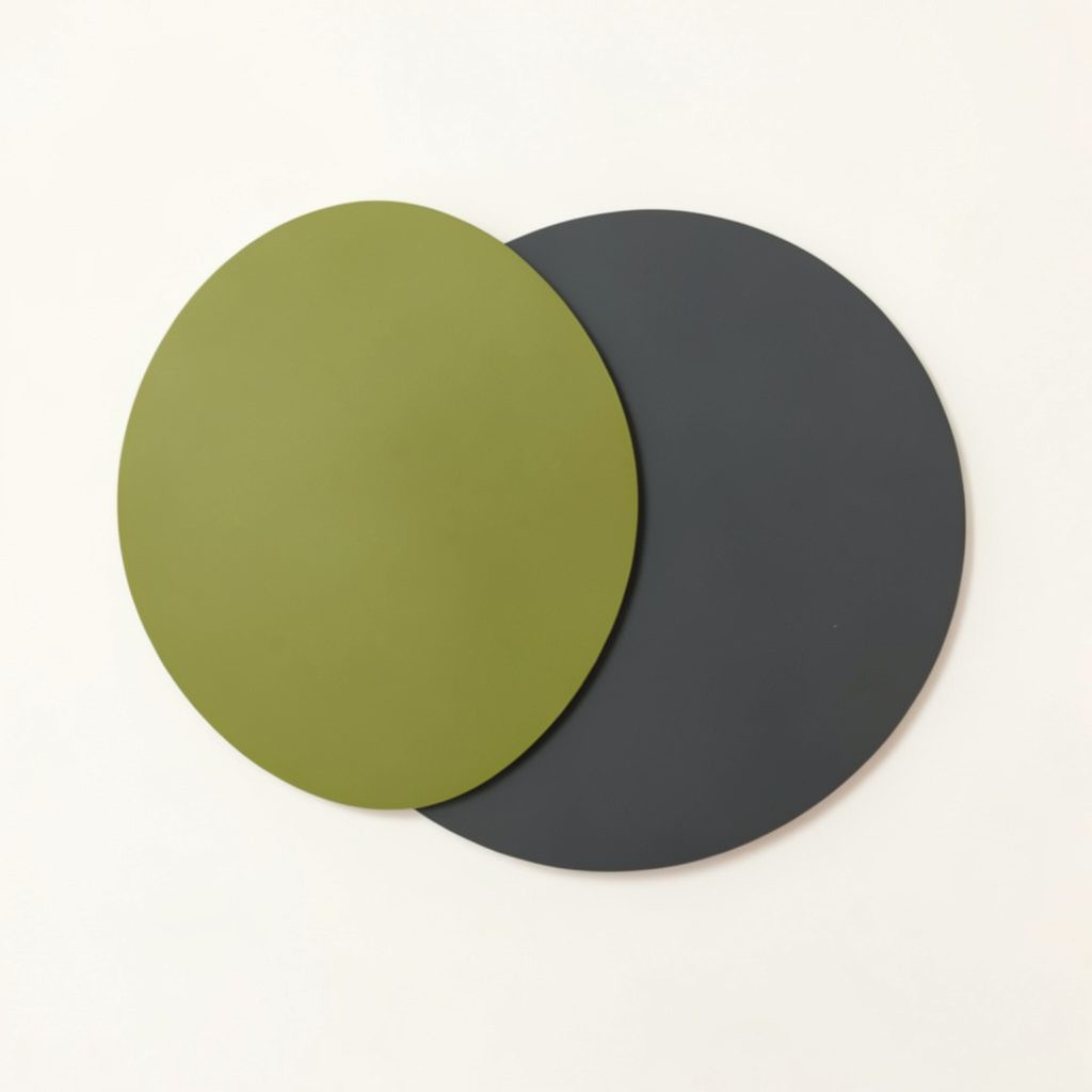 Abstract overlapping circles in olive green and charcoal on an off-white background, suggesting data and connectivity