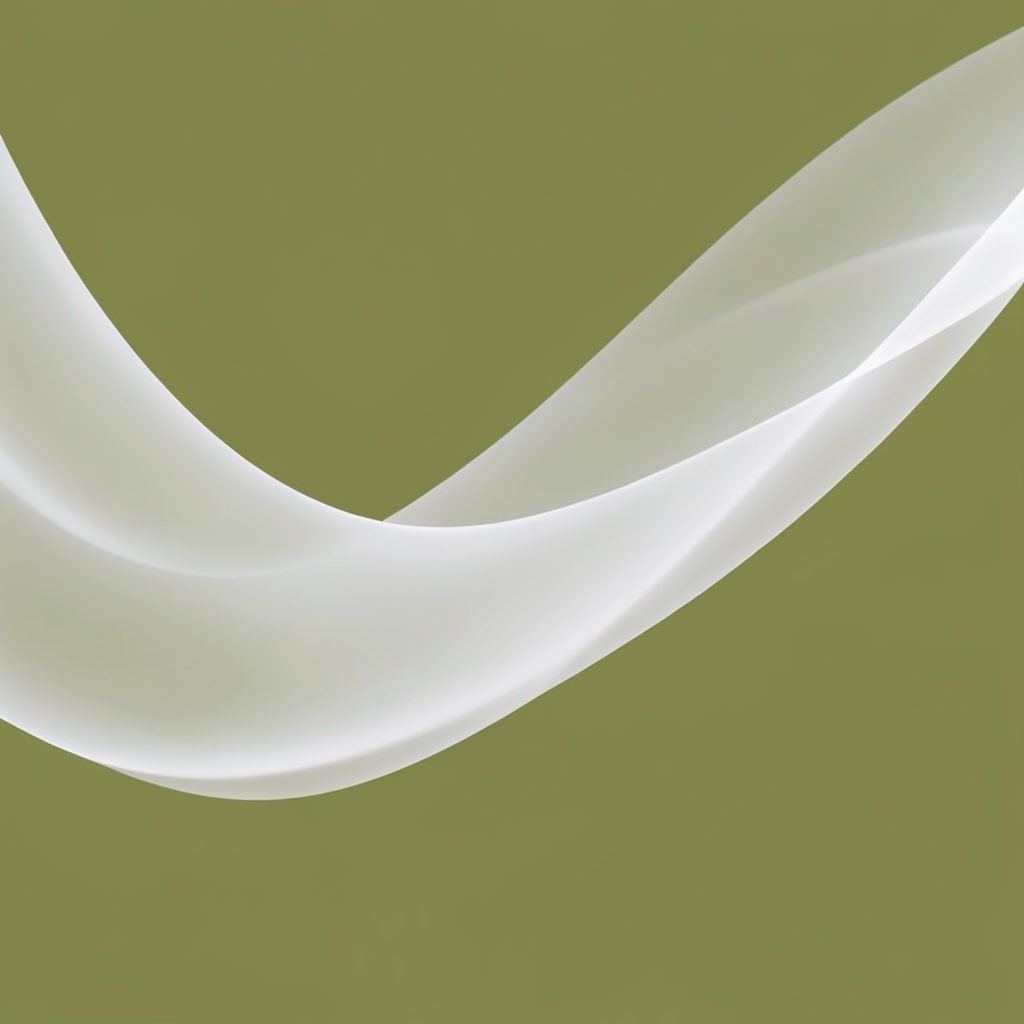 Soft abstract swoosh curves in pale translucent white, sweeping across a solid olive-green background with an airy, energetic feel